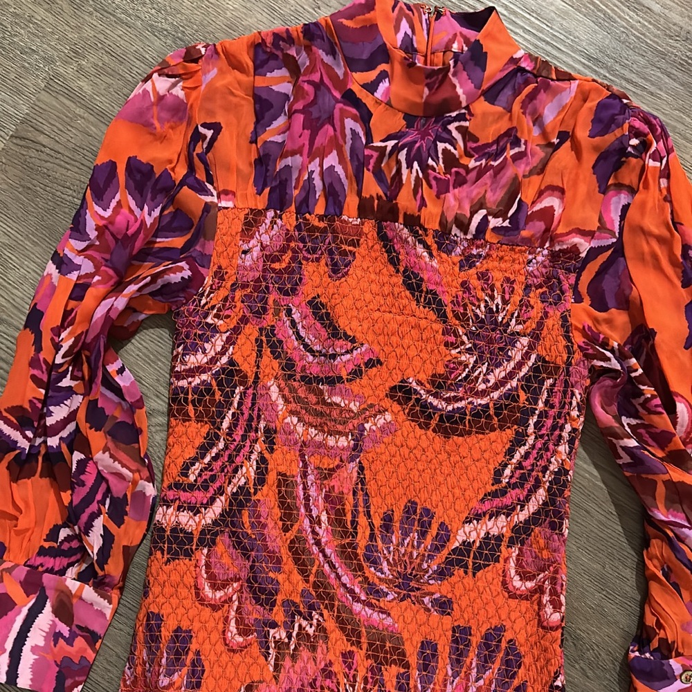 FARM Rio Orange and Purple Patterned dress